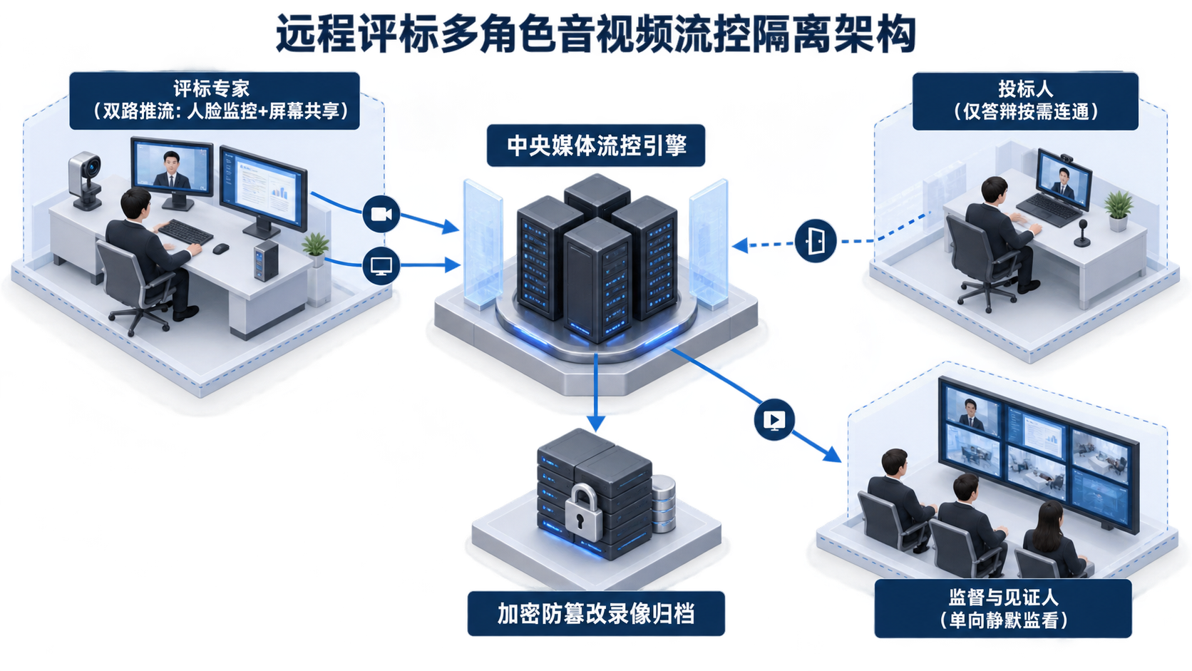 远程评标与电子招采多角色流控隔离示意图